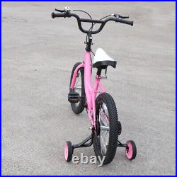 16 Inch Childrens Bicycle Kids Bike Removable Stabilisers + Double brake Pink UK