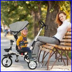 7-In-1 Baby Tricycle Kids Folding Toddler Tricycle Stroller Bike Trike With Canopy