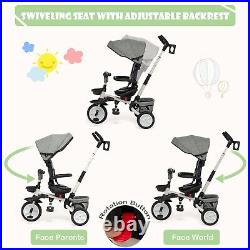 7-In-1 Baby Tricycle Kids Folding Toddler Tricycle Stroller Bike Trike With Canopy