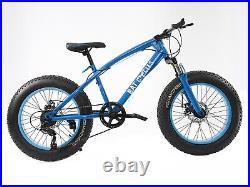 Blue Kids Fat Bike 20 Fat Tyre Bicycle Front Suspension 7 Speed 130-160cm UK