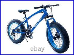 Blue Kids Fat Bike 20 Fat Tyre Bicycle Front Suspension 7 Speed 130-160cm UK