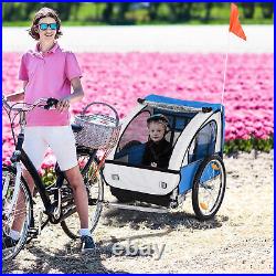 HOMCOM 18m+ 2-Seat Child Bike Trailer for Kid with Steel Frame Seat Belt Blue