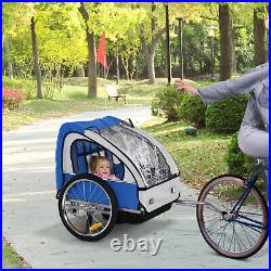 HOMCOM 18m+ 2-Seat Child Bike Trailer for Kid with Steel Frame Seat Belt Blue