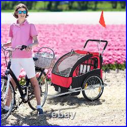 HOMCOM Child Trailer Bike Bicycle for Kids 2 Seater Pivot Wheel Steel Red