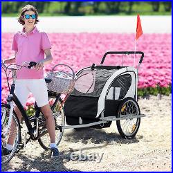 HOMCOM Child Trailer Bike Bicycle for Kids 2 Seater Pivot Wheel Steel White