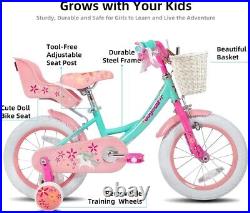 JOYSTAR Unicorn Series Children's Bike With Stabilizers Doll Seat Basket Pink