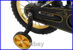 Kids Boys Bike 14 Wheel Phantom BMX Bicycle & Stabilisers Black Gold Age 4+
